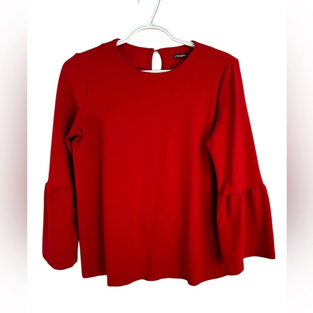 J. McLaughlin Keaton Bell Sleeve Long Sleeve Blouse size small red.